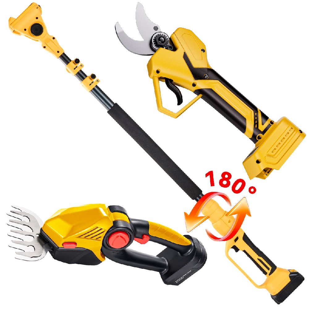 220mm Dual-Blade Hedge Trimmer + 3cm Electric Pruner +Adjustable Extension Pole (1.15-2.1m) | Cordless Landscaping Set